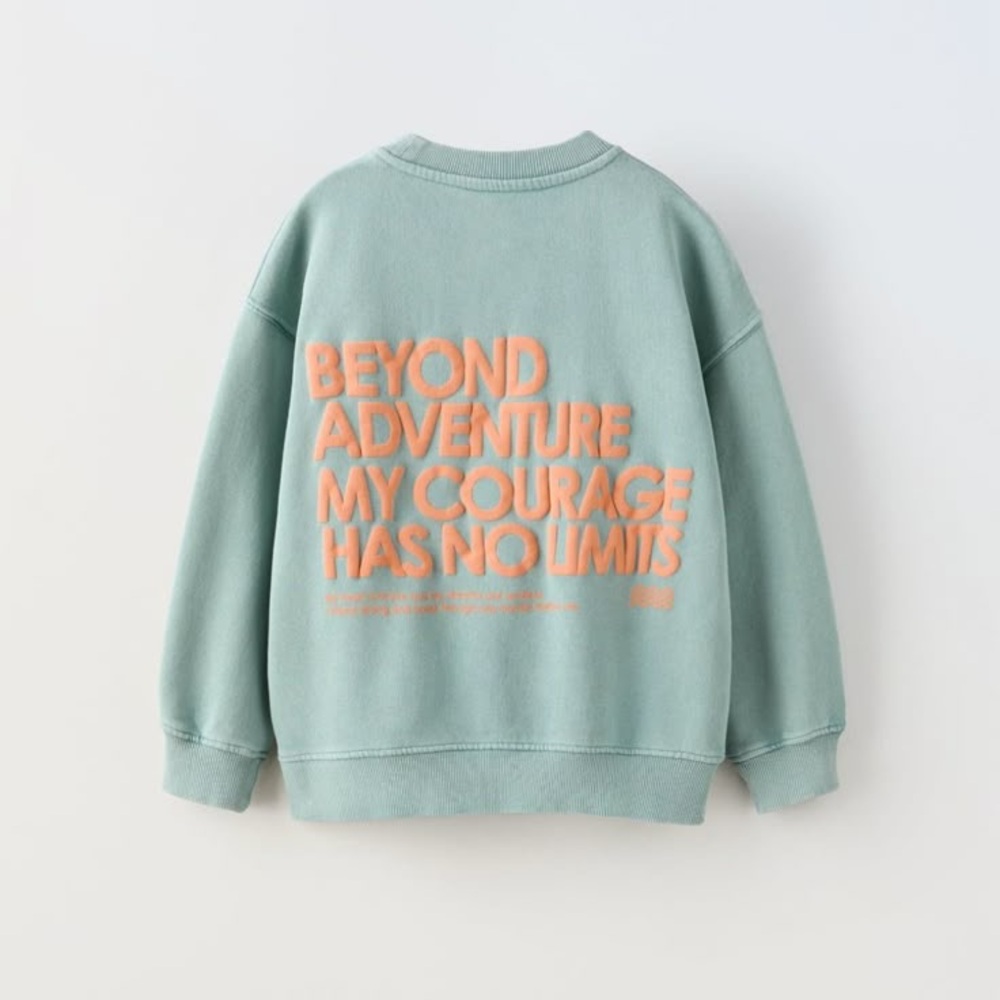ZARA Green Sweatshirt with Orange Text 13-14